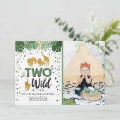 Invitation Deux Wild Safari Gold Boy Animaux fête d'anniversa (Debout devant)