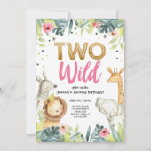 Invitation Deux Wild Safari Gold Girls Animaux Anniversaire (Devant)