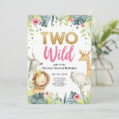 Invitation Deux Wild Safari Gold Girls Animaux Anniversaire (Debout devant)