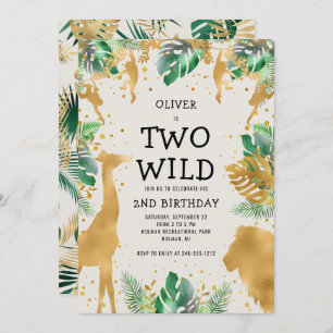 Invitation Deux Wild Safari Green Gold Ecru 2e anniversaire