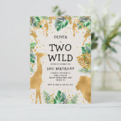 Invitation Deux Wild Safari Green Gold Ecru 2e anniversaire (Debout devant)