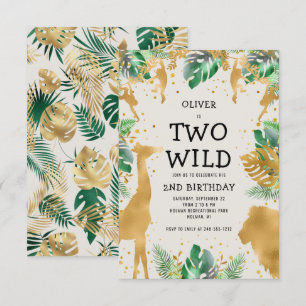 Invitation Deux Wild Safari Green Gold Ecru 2e anniversaire