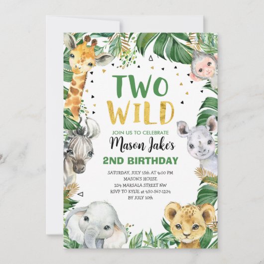 Invitation DEUX WILD Safari Jungle Animaux 2e anniversaire (Devant)