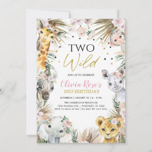 Invitation DEUX WILD Safari Pampas Animaux Grass 2e Anniversa