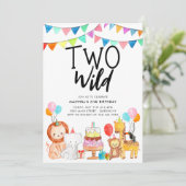 Invitation DEUX WILD Safari Party Animaux Enfants 2e annivers (Debout devant)
