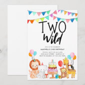 Invitation DEUX WILD Safari Party Animaux Enfants 2e annivers (Devant / Derrière)