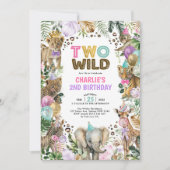 Invitation Deux Wild Safari Party Animaux Fille 2e anniversai (Devant)