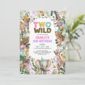 Invitation Deux Wild Safari Party Animaux Fille 2e anniversai (Debout devant)