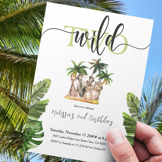 Invitation Deux Wild Second Safari Animaux Anniversaire