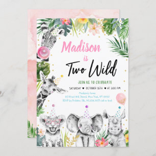Invitation Deux Wild Tropical Safari Jungle Girl Anniversaire