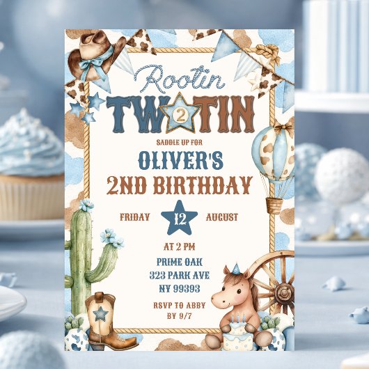 Invitation Deuxième anniversaire Blue Rootin Two-Tin