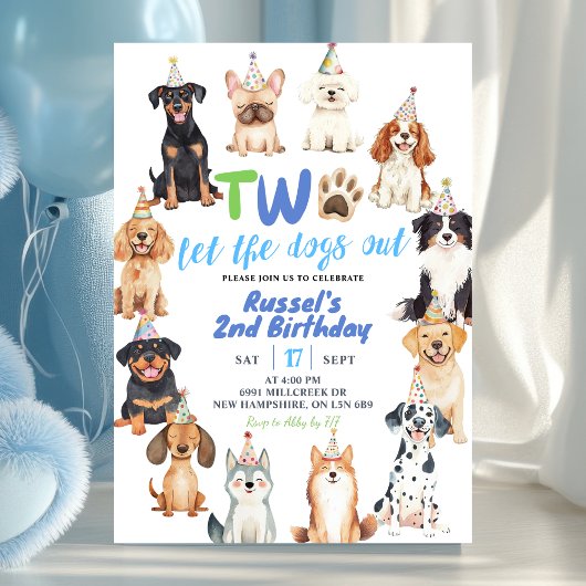 Invitation Deuxième anniversaire de chiens
