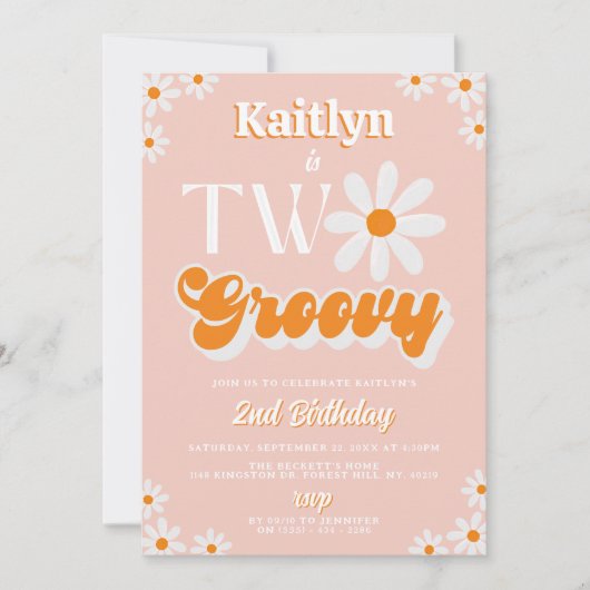 Invitation Deuxième anniversaire de deux filles rétro groovy (Devant)