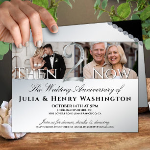 Invitation Deuxième anniversaire de mariage Argent Then Now