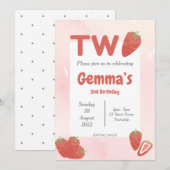 Invitation Deuxième anniversaire fraise (Devant / Derrière)