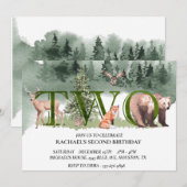 Invitation Deuxième anniversaire Ours de bois Aquarelle de ce (Devant / Derrière)