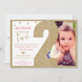 Invitation Deuxième Anniversaire Parties scintillant Or & Inv (Devant)
