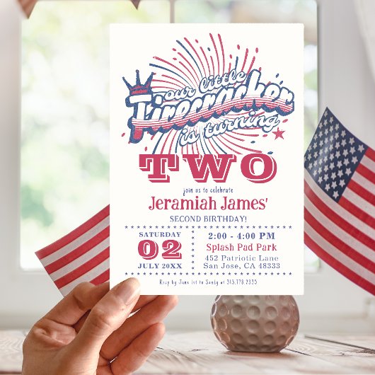 Invitation Deuxième Anniversaire Patriotic One Little Firecra