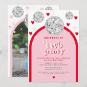 Invitation Deuxième anniversaire Valentines coeur Rétro Disco (Devant / Derrière)