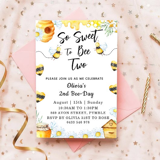 Invitation Deuxième jour de Bee si doux pour être deux abeill