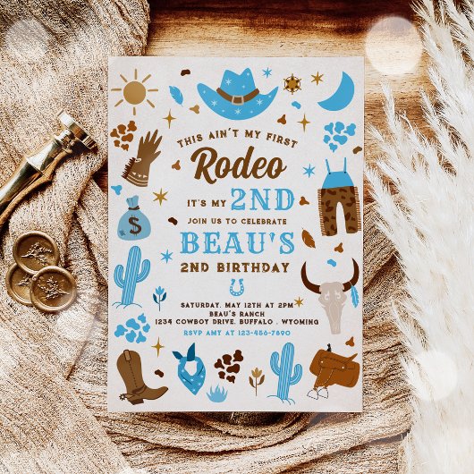 Invitation Deuxième Rodéo Cowboy Wild West fête d'anniversair