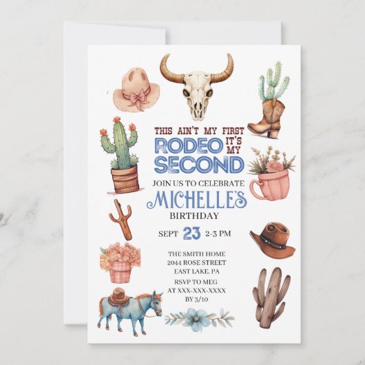 Invitation Deuxième Rodeo Cowgirl Boy 2e Anniversaire occiden (Devant)