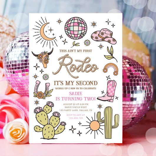Invitation Deuxième Rodeo Disco Cowgirl Retro 2e anniversaire