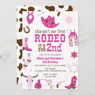 Invitation Deuxième Rodéo Western Cowgirl 2e anniversaire Inv