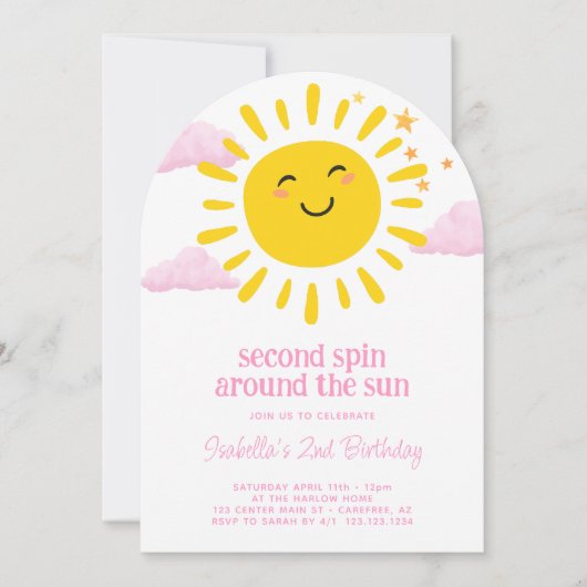 Invitation Deuxième rotation autour du soleil rose 2e anniver (Devant)