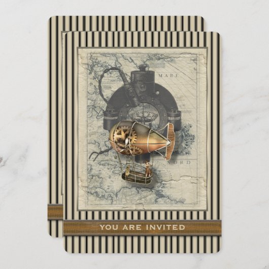 Invitation d'événement de dirigeable de Steampunk (Devant / Derrière)