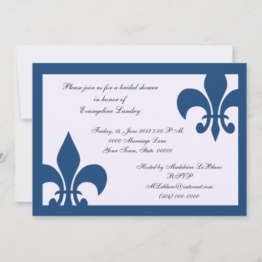 Invitation d'événement de Fleur de Lis bleu-foncé (Devant)