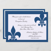 Invitation d'événement de Fleur de Lis bleu-foncé (Devant / Derrière)