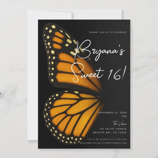 Invitation Devenir Mariposa Monarch Papillon doux 16 (Devant)