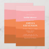 Invitation Déversement de mariage moderne rayé rose orange te (Devant / Derrière)