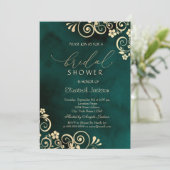 Invitation Déversements dorés Fête de mariage Vert émeraude (Debout devant)