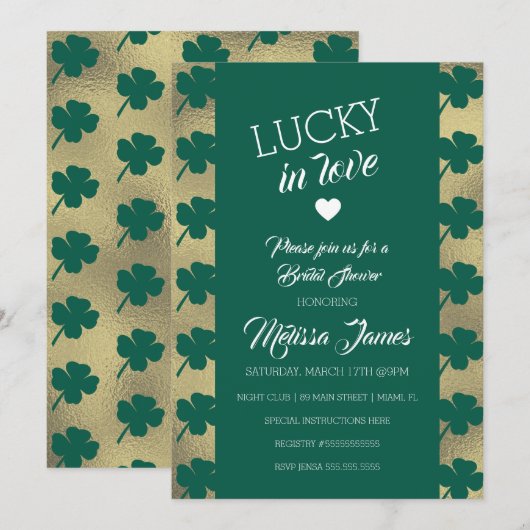Invitation Déversoir de mariage chanceux de la Saint-Patrick  (Devant / Derrière)