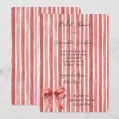 Invitation Déversoir de mariage ruban rayures rose rouge (Devant / Derrière)