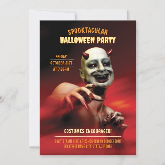 Invitation Devil Halloween Party. Costumes encouragés. (Devant)