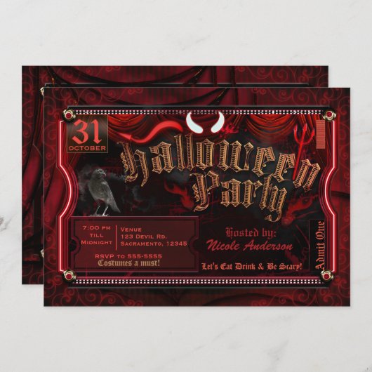 Invitation Dévilish Halloween Costume Party Admettre une part (Devant / Derrière)