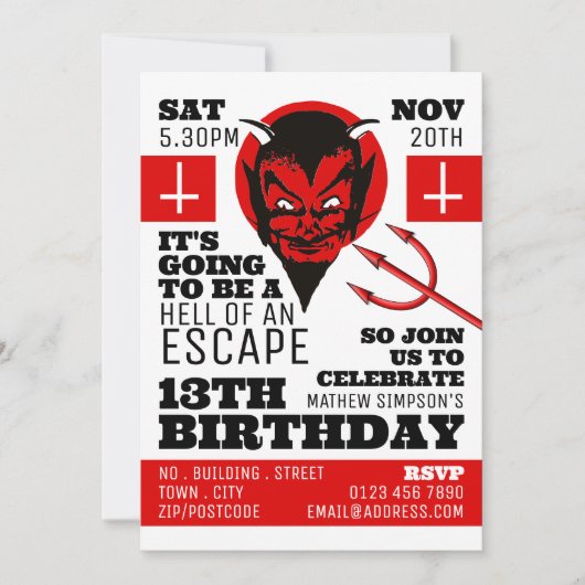 Invitation Devil's Hell Theme, Escape Room Anniversaire (Devant)
