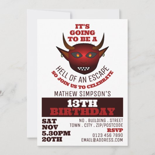 Invitation Devil's Hell Theme, Escape Room Anniversaire (Devant)