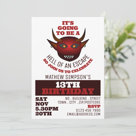 Invitation Devil's Hell Theme, Escape Room Anniversaire (Debout devant)