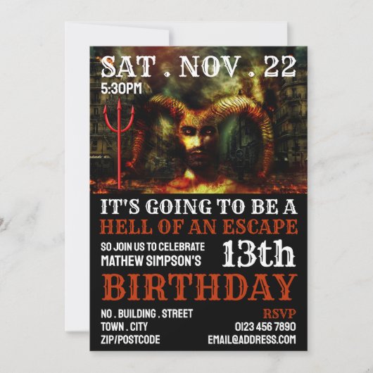 Invitation Devil's Hell Theme, Escape Room Anniversaire (Devant)