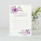 Invitation Devine bébé shower Floral Violet et Sauge (Debout devant)