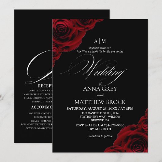 Invitation Devine Elegant Rose⎮Tout en Un Mariage (Devant / Derrière)