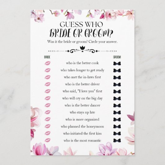 Invitation Devine florale qui mariera ou mariera le jeu de do (Devant)