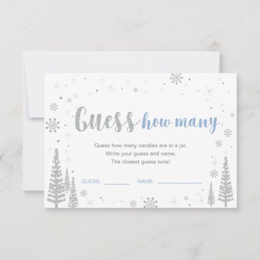 Invitation Devinez combien | Jeu Baby shower bleu hiver Invi (Devant)