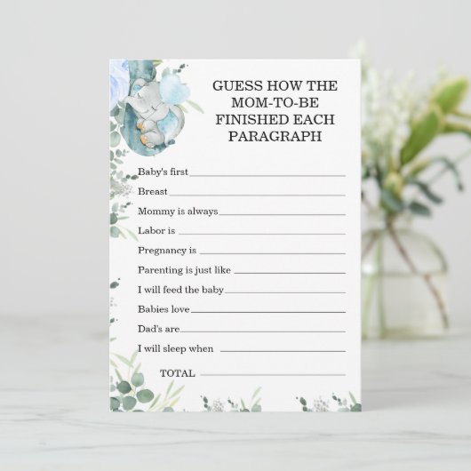 Invitation Devinez comment petit Baby shower éléphant de caca (Debout devant)