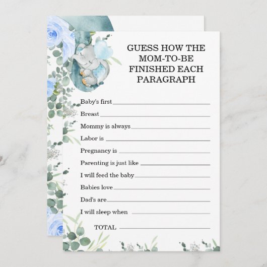 Invitation Devinez comment petit Baby shower éléphant de caca (Devant / Derrière)