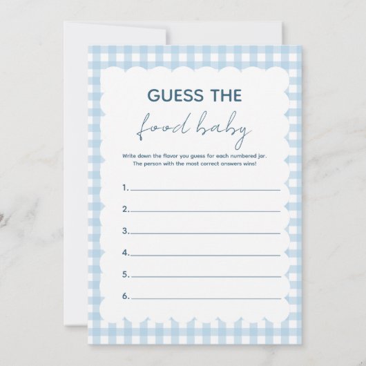 Invitation Devinez la Nourriture pour Bébé Jeu de Baby Shower (Dos)